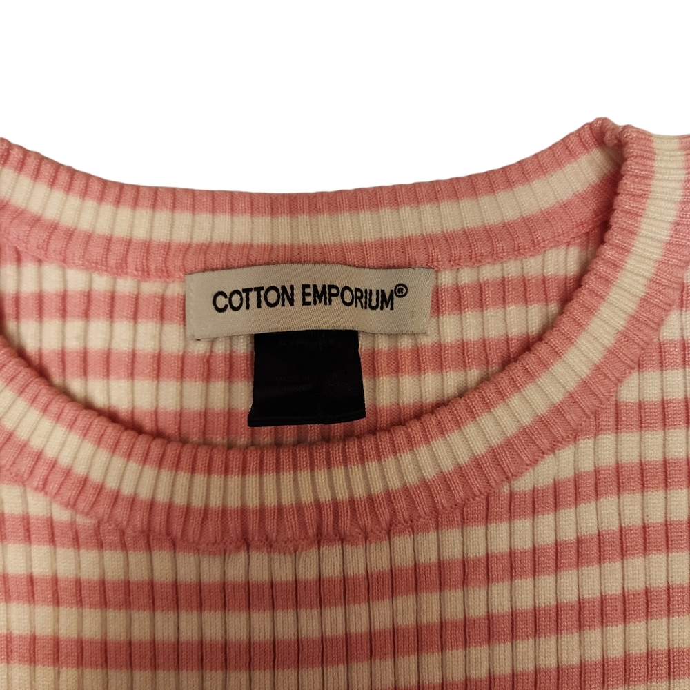 Cotton Emporium Pink and White Stripe Short Sleeve Sweater Size M - Picture 6 of 10